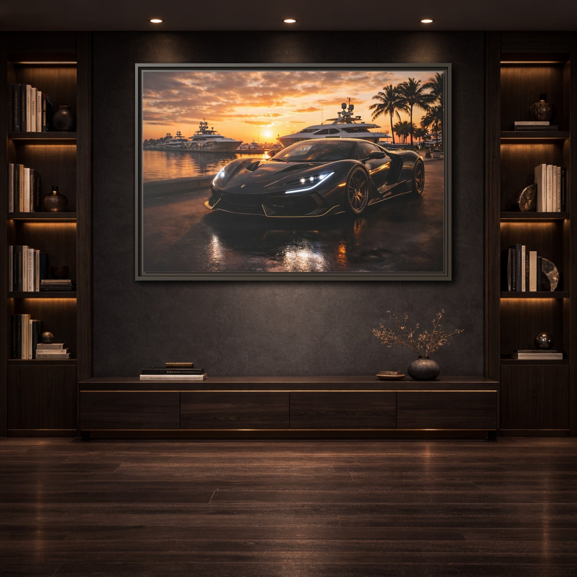 Mockup 3. Sports Sports Car Luxury Sports Car shown as stretched canvas wall art