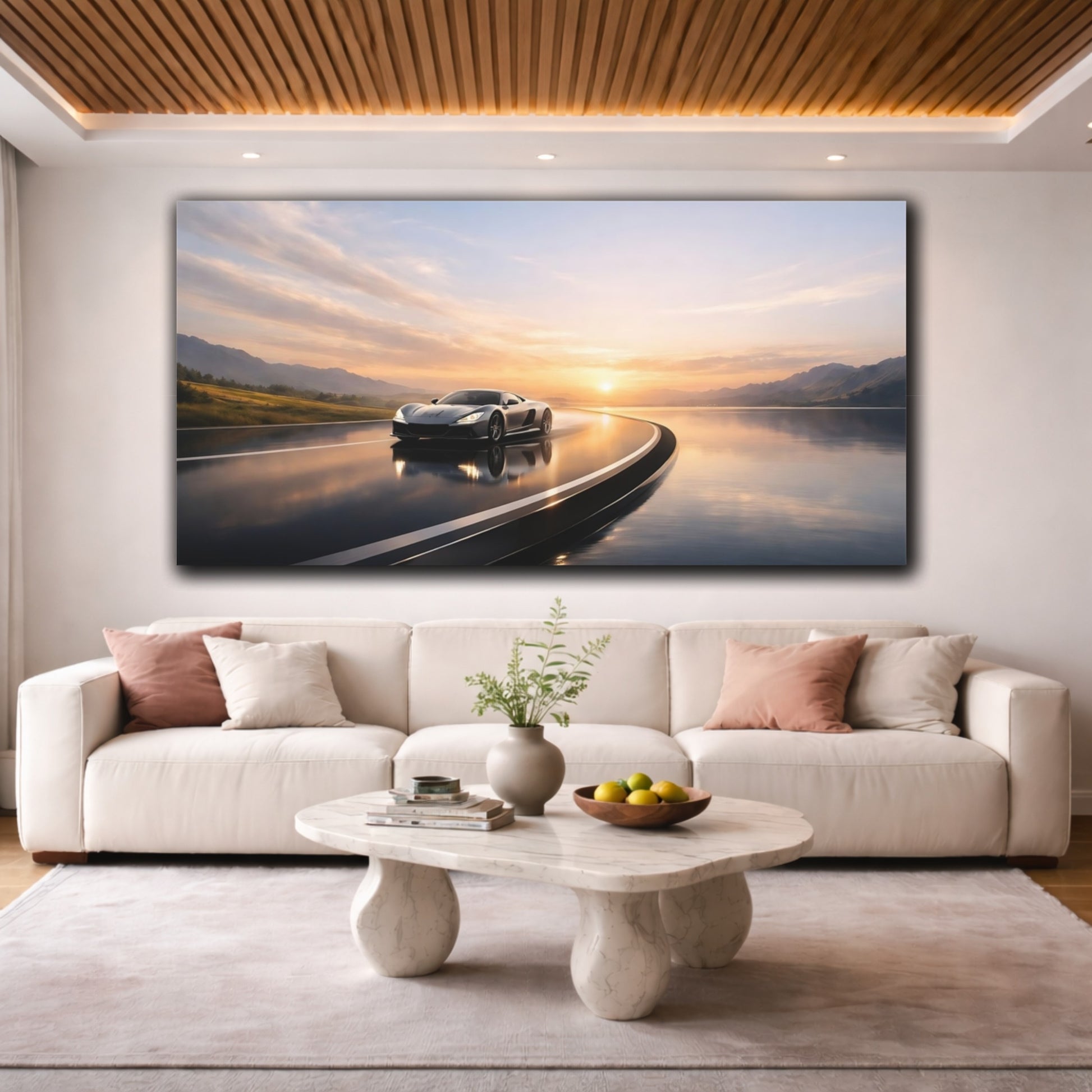 Mockup 3. Sports Sports Car Luxury Sports Car shown as stretched canvas wall art
