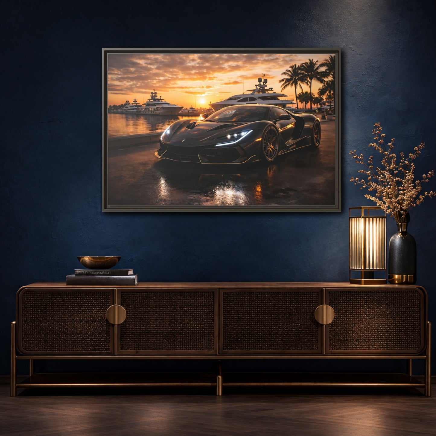 Mockup 4. Sports Sports Car Luxury Sports Car shown as stretched canvas wall art