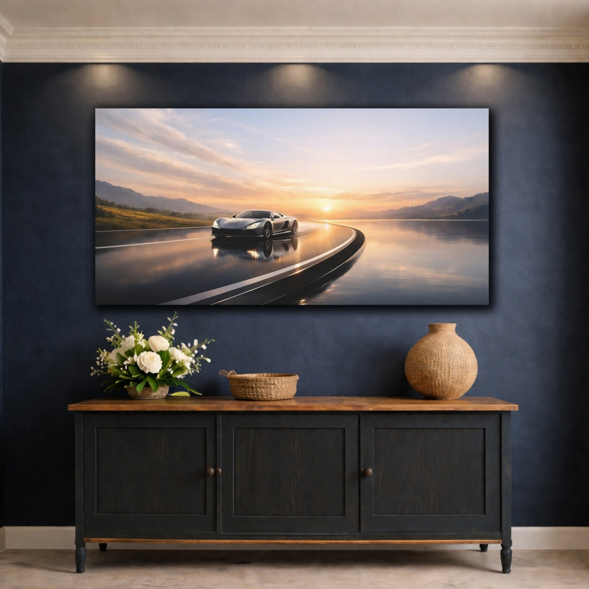 Mockup 4. Sports Sports Car Luxury Sports Car shown as stretched canvas wall art