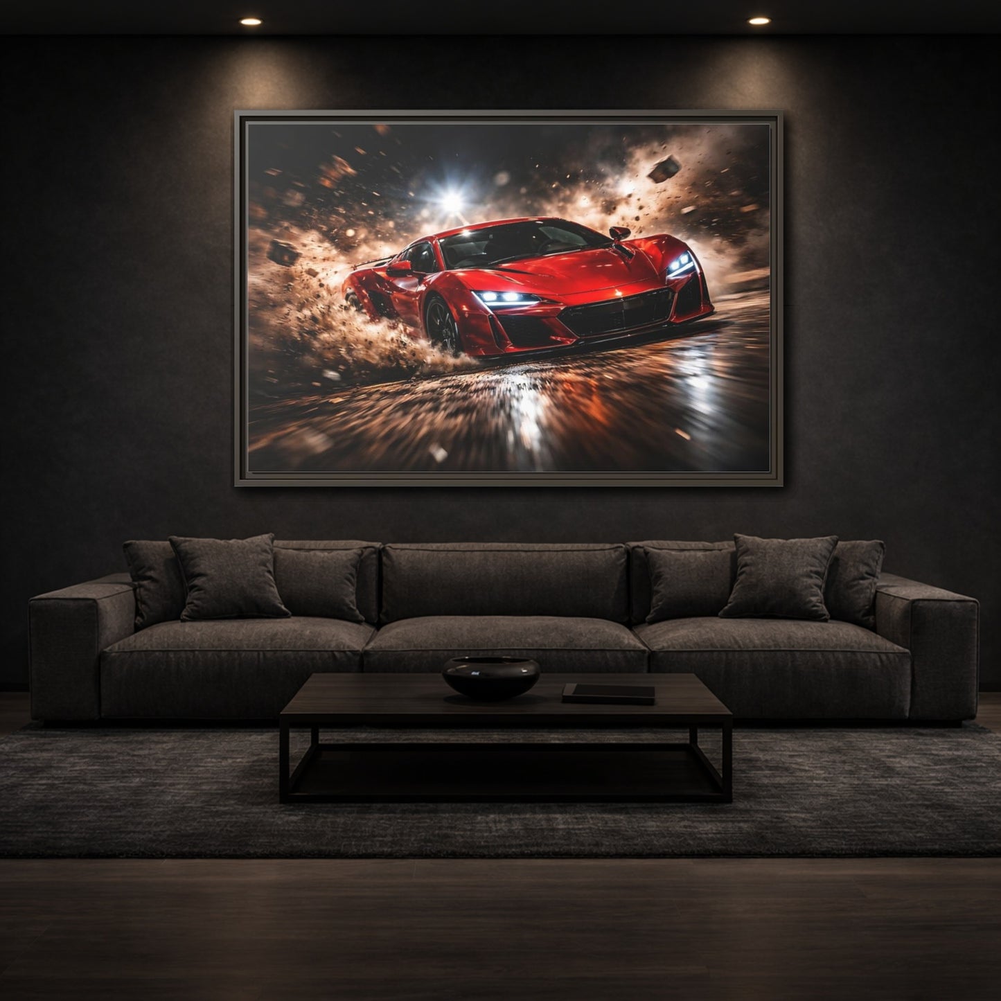 Mockup 2. Sports Sports Car Red And Black shown as stretched canvas wall art