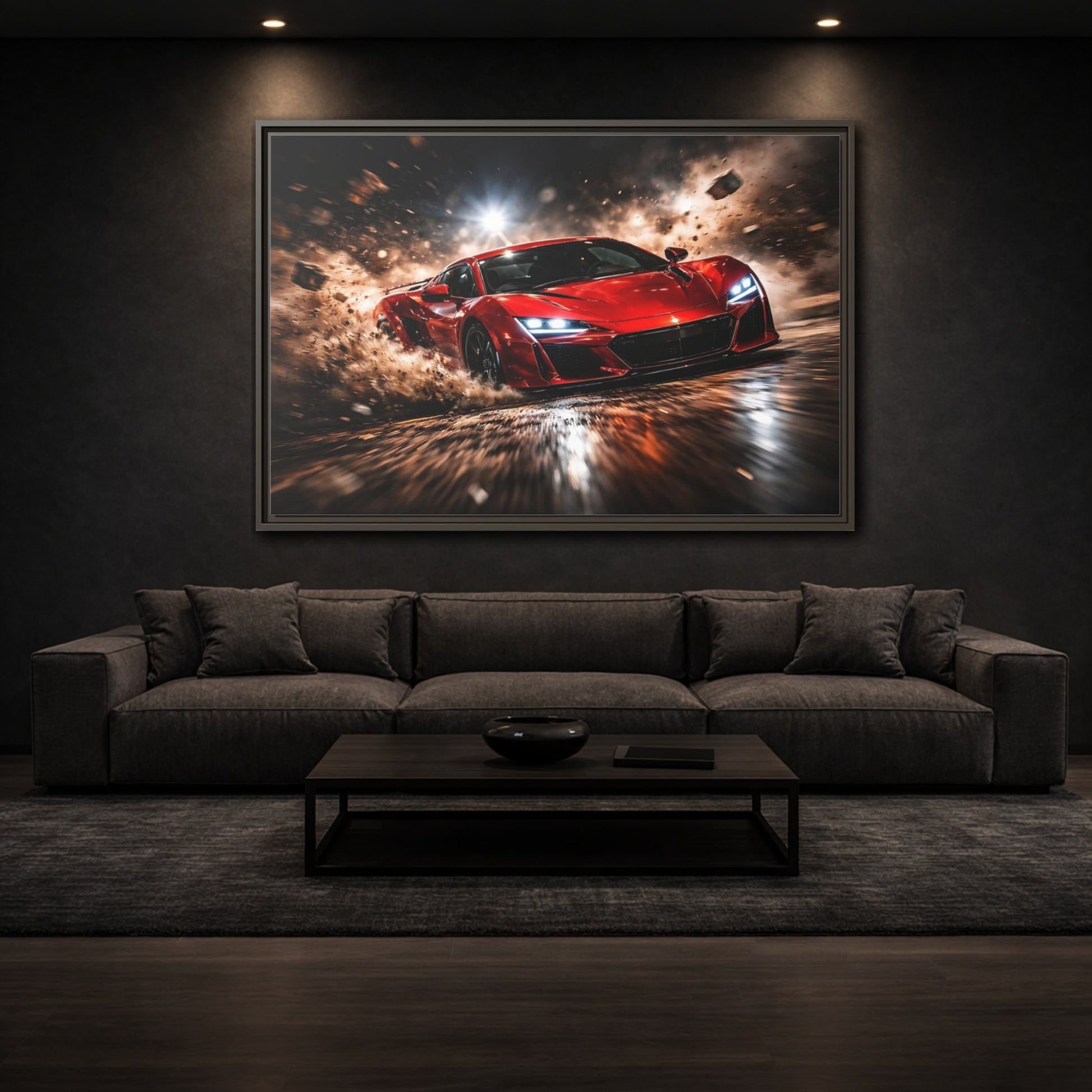 Mockup 2. Sports Sports Car Red And Black shown as stretched canvas wall art