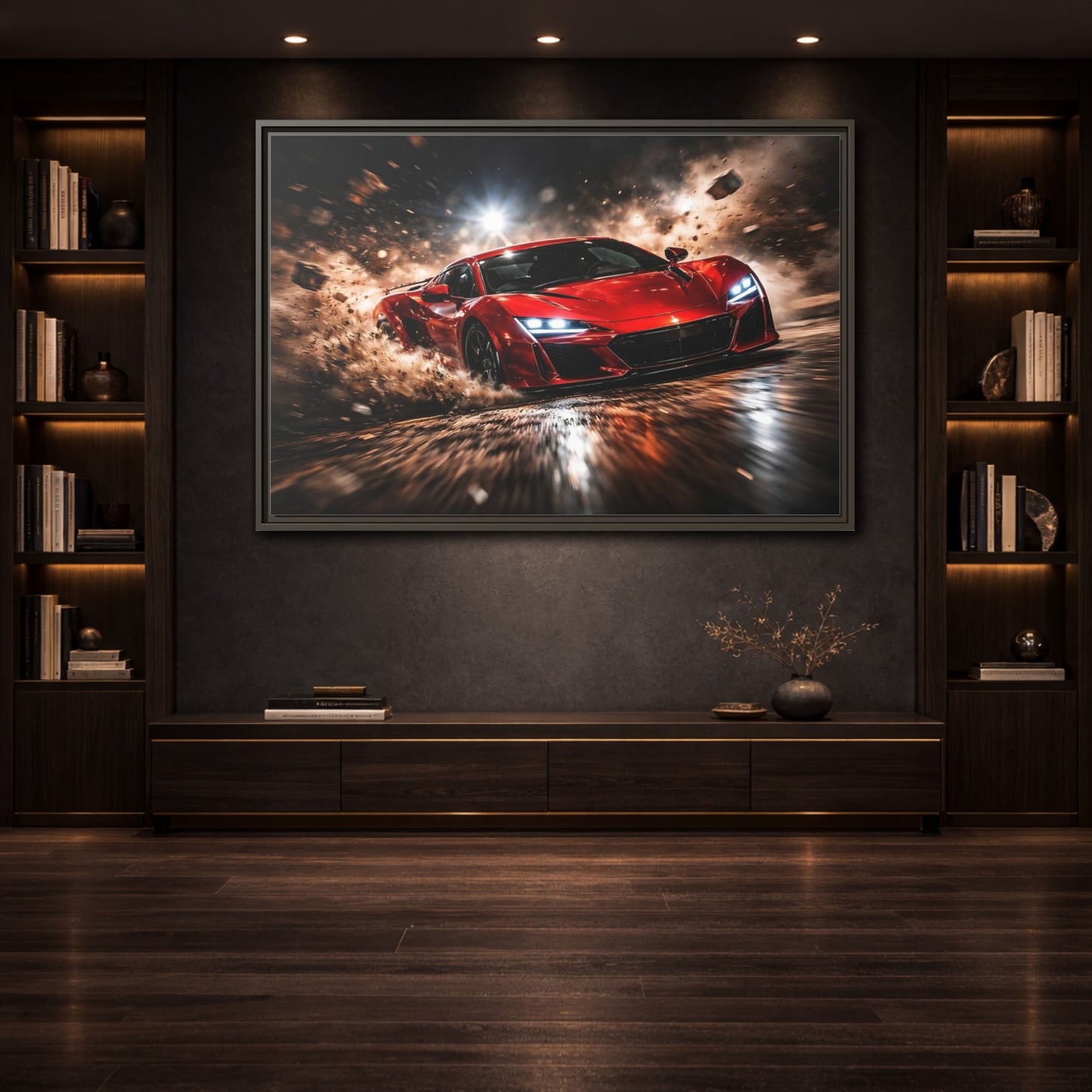 Mockup 3. Sports Sports Car Red And Black shown as stretched canvas wall art