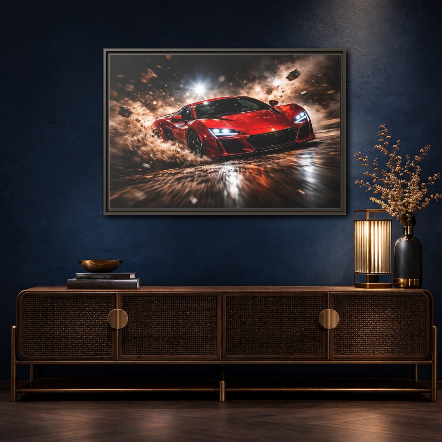 Mockup 4. Sports Sports Car Red And Black shown as stretched canvas wall art