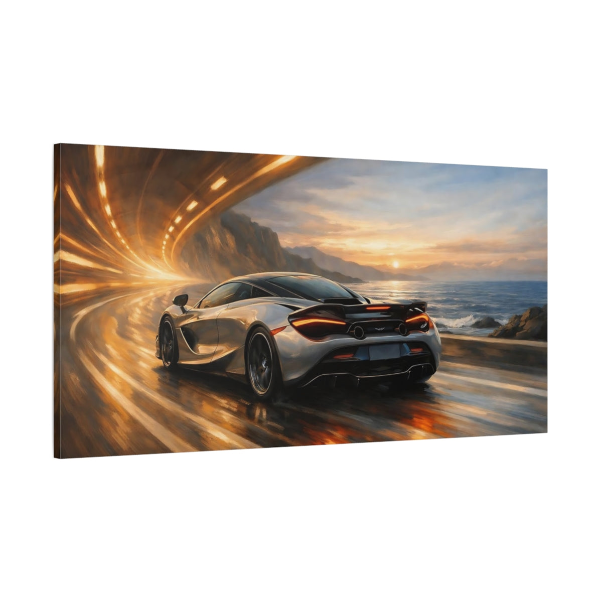 Main Mockup. Sports Sports Car Sports Car Sunset shown as stretched canvas wall art