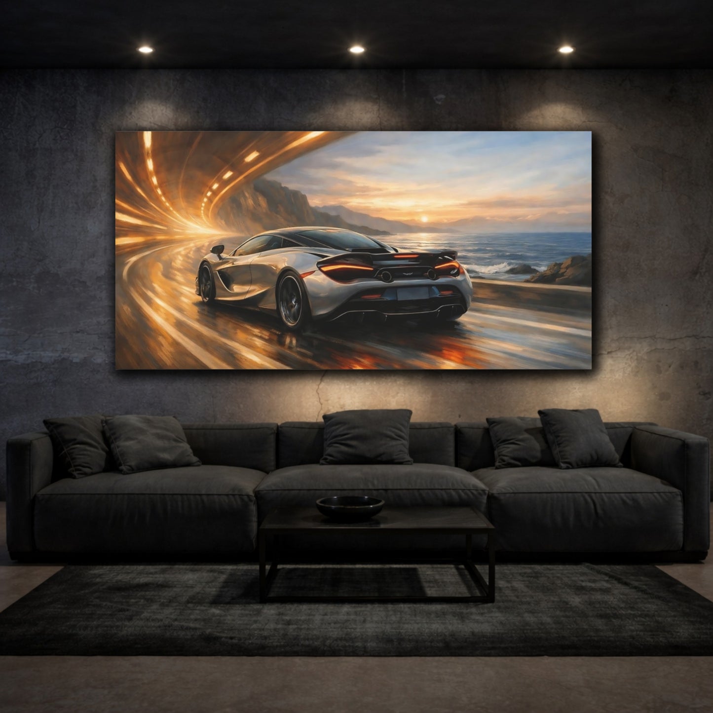 Mockup 2. Sports Sports Car Sports Car Sunset shown as stretched canvas wall art