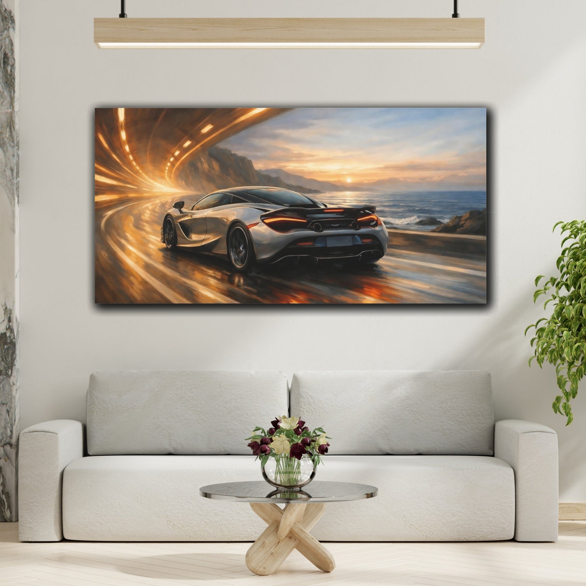 Mockup 3. Sports Sports Car Sports Car Sunset shown as stretched canvas wall art