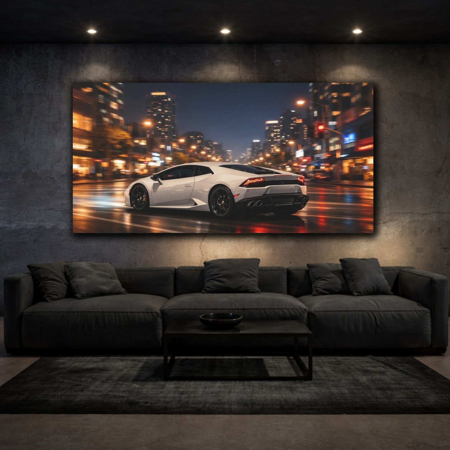Mockup 2. Sports Sports Car White Sports Car shown as stretched canvas wall art