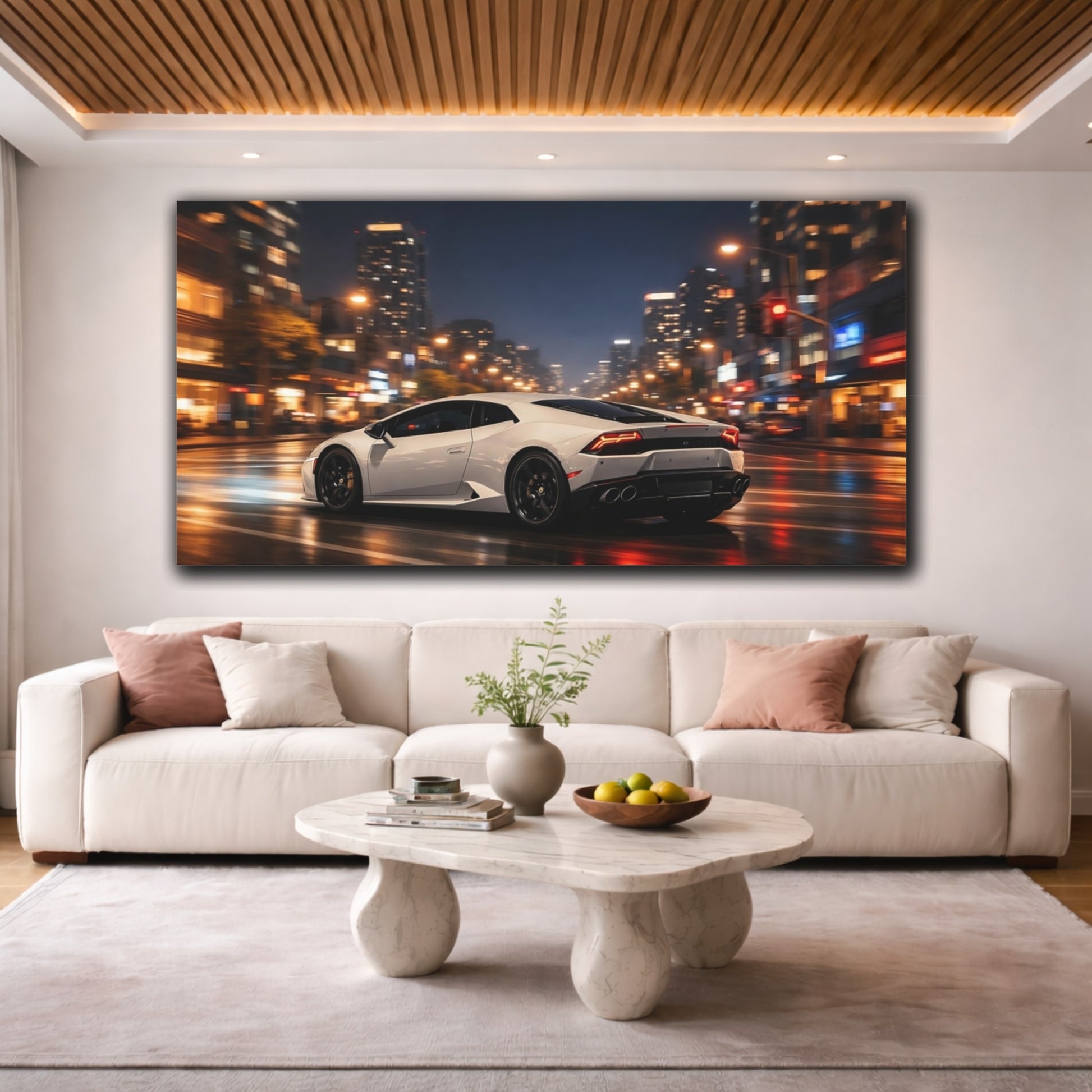 Mockup 3. Sports Sports Car White Sports Car shown as stretched canvas wall art