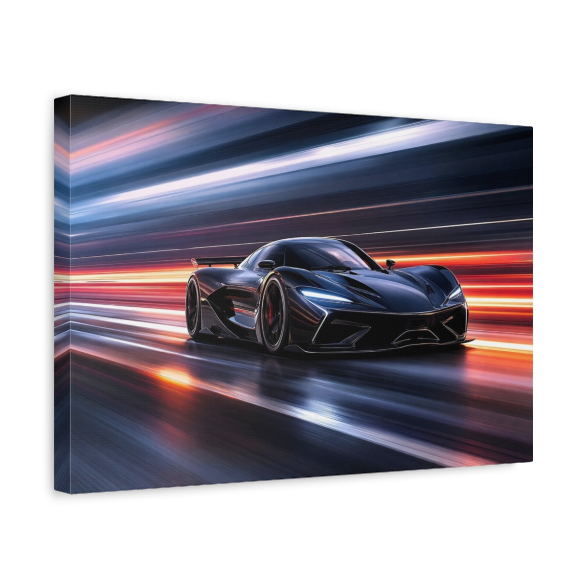 Side Mockup 4. Sports Supercar Dark Car Motion shown as stretched canvas wall art