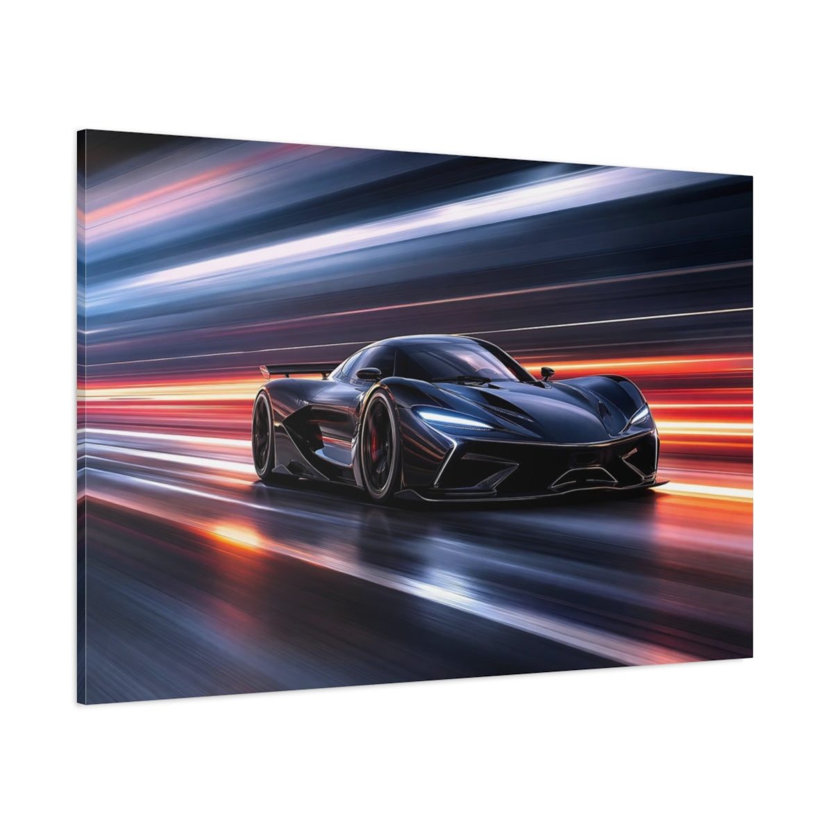 Side Mockup 1. Sports Supercar Dark Car Motion shown as stretched canvas wall art