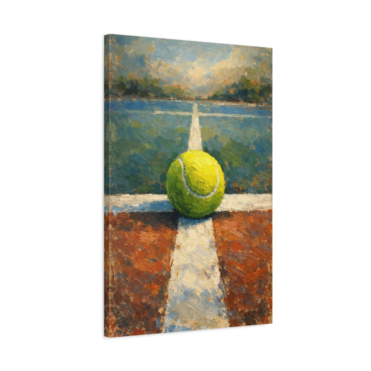 Side Mockup 2. Sports Tennis Ball Tennis Court Art shown as stretched canvas wall art