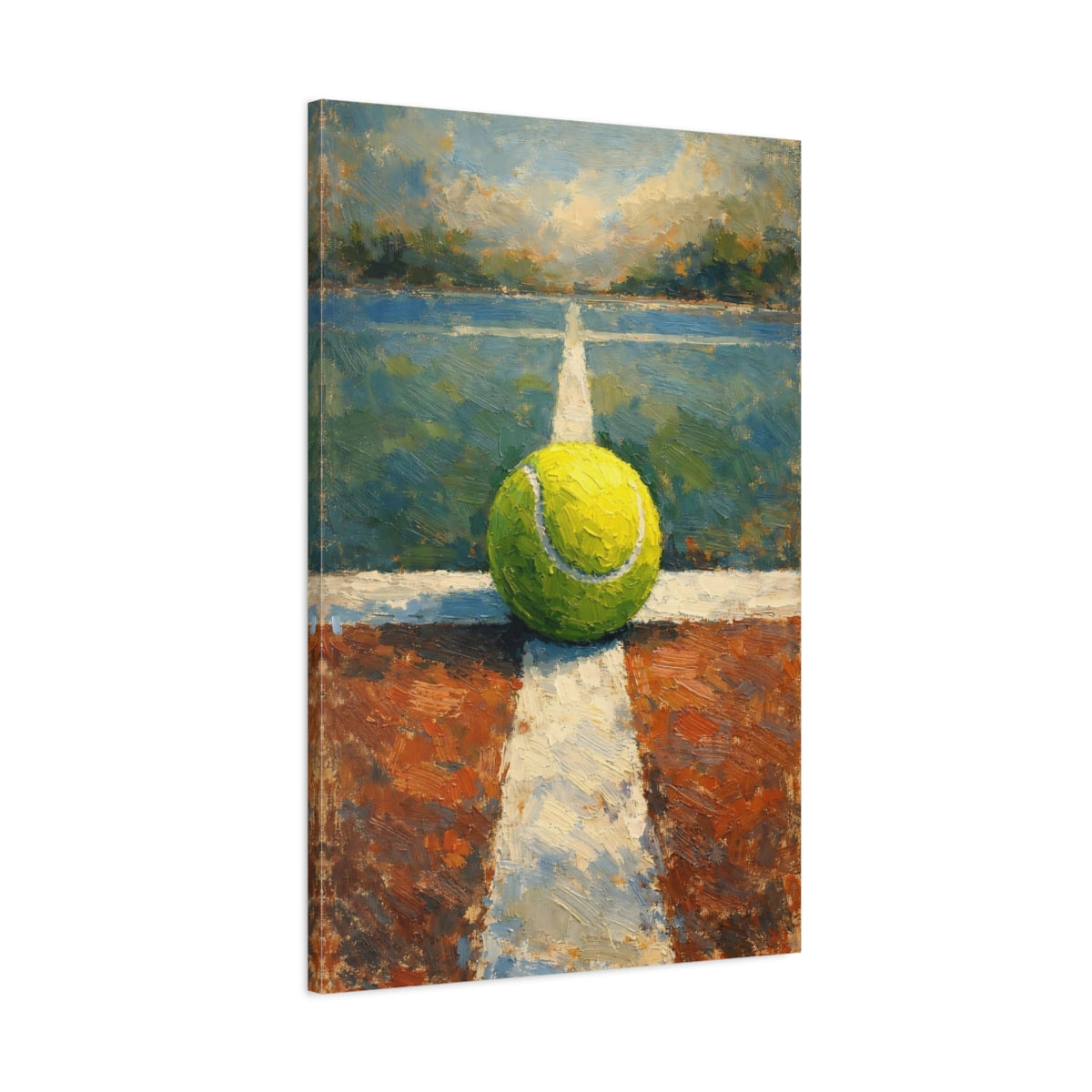 Side Mockup 1. Sports Tennis Ball Tennis Court Art shown as stretched canvas wall art