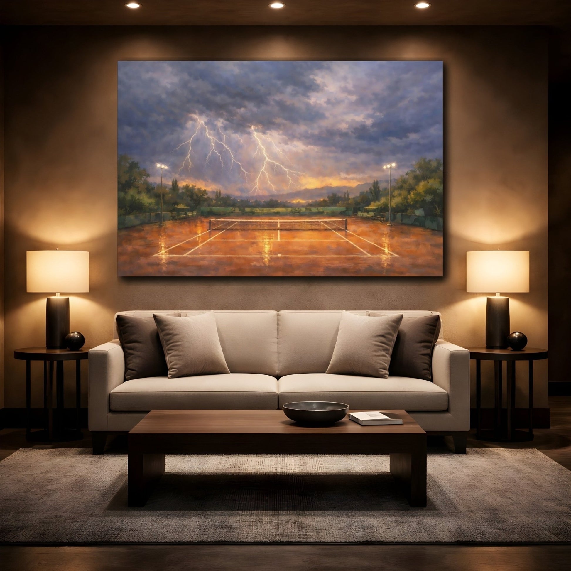 Sports Tennis Court Orange Blue Storm - Canvas Wall Art Print - YesArtYes