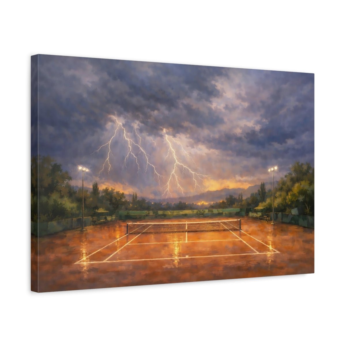Sports Tennis Court Orange Blue Storm - Canvas Wall Art Print - YesArtYes