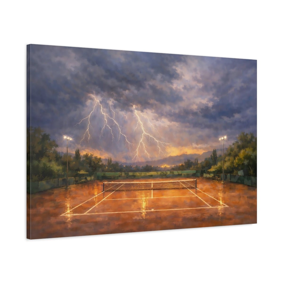 Sports Tennis Court Orange Blue Storm - Canvas Wall Art Print - YesArtYes