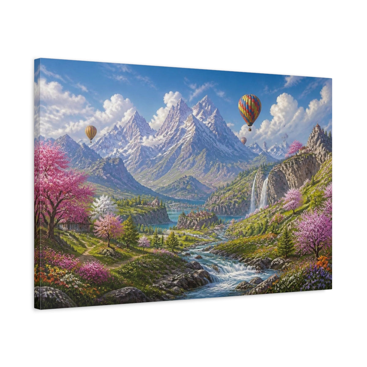 Side Mockup 2. Spring Mountain Balloons shown as canvas print