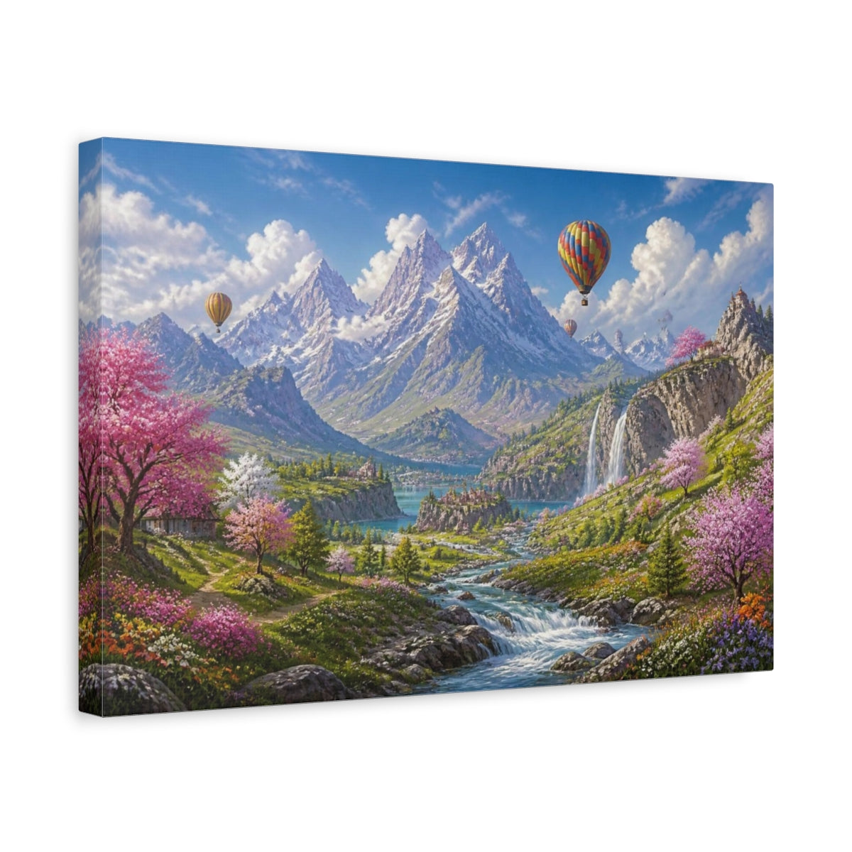 Side Mockup 4. Spring Mountain Balloons shown as canvas print