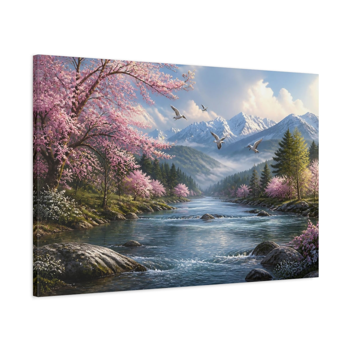 Main Mockup. Spring River Blossom shown as canvas print