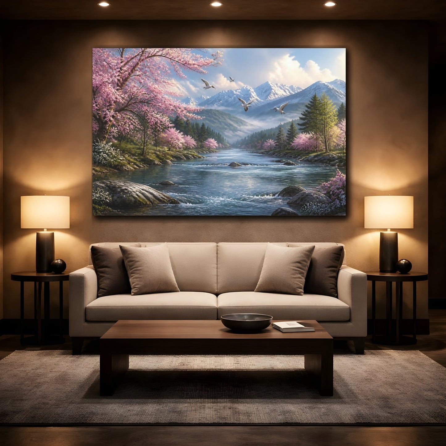 Mockup 2. Spring River Blossom shown as canvas print