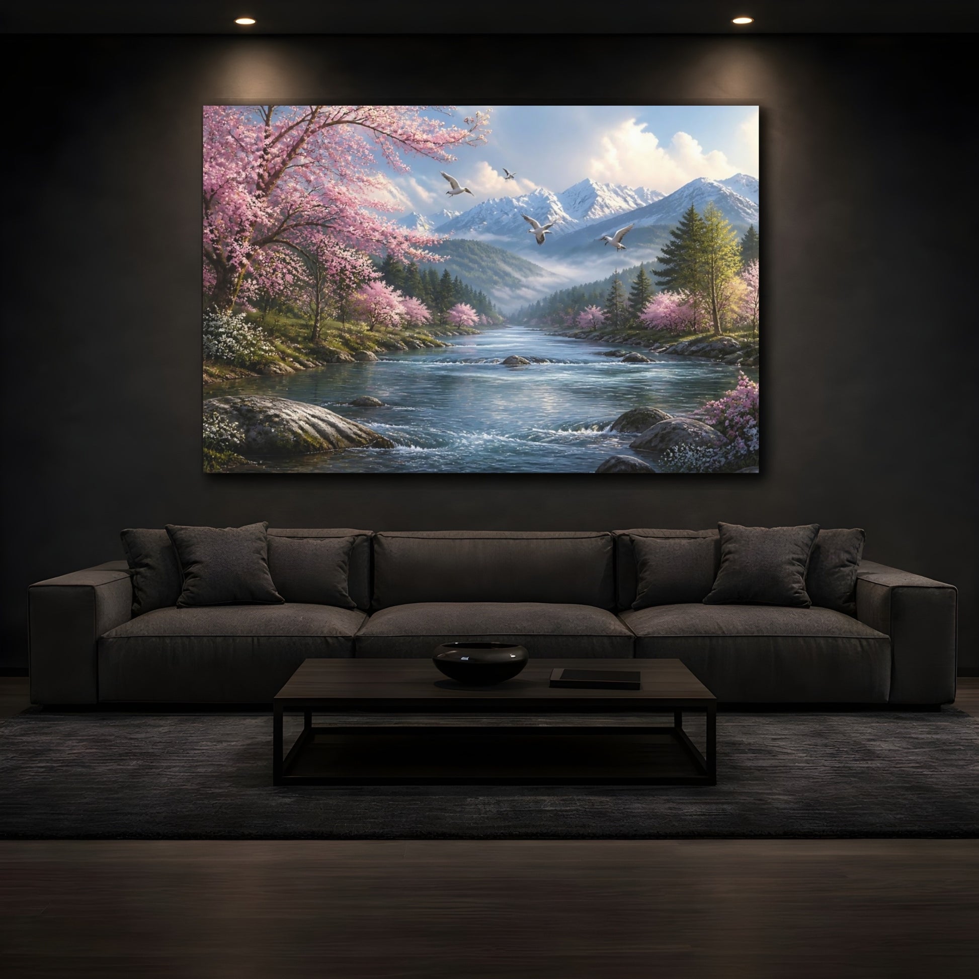Mockup 3. Spring River Blossom shown as canvas print
