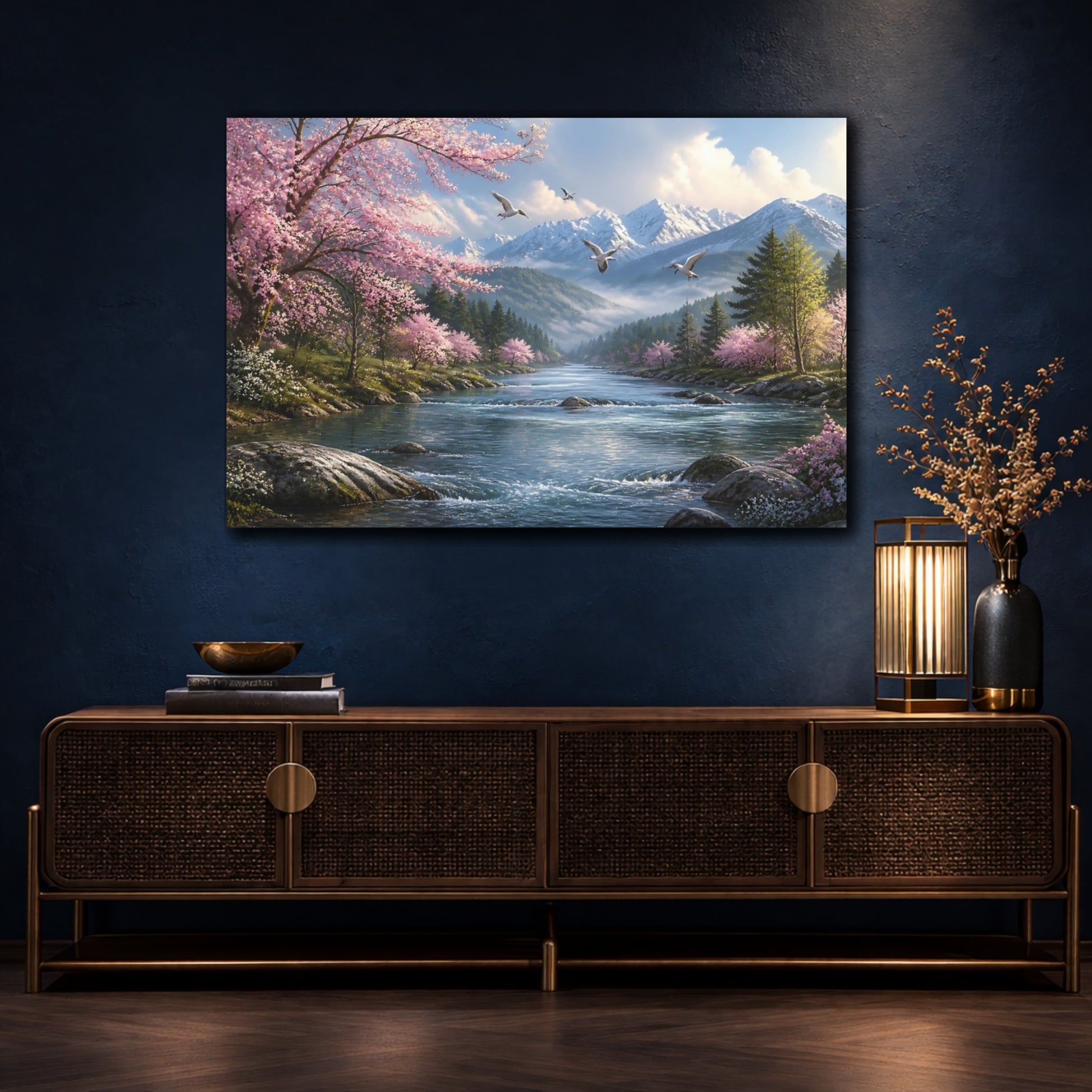 Mockup 4. Spring River Blossom shown as canvas print