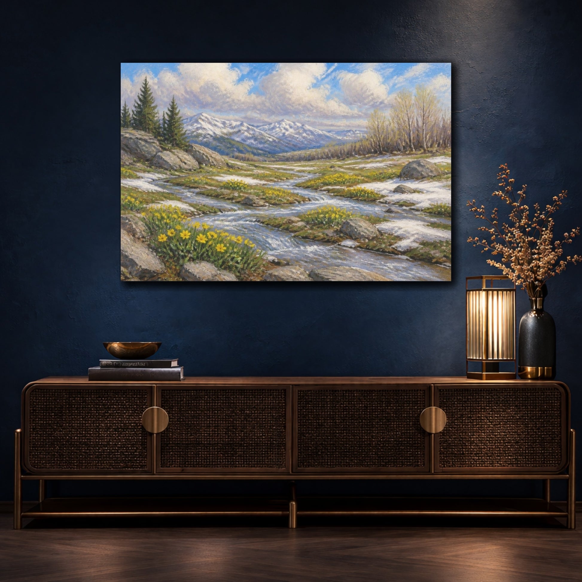Mockup 4. Spring Snowmelt Meadow shown as canvas print