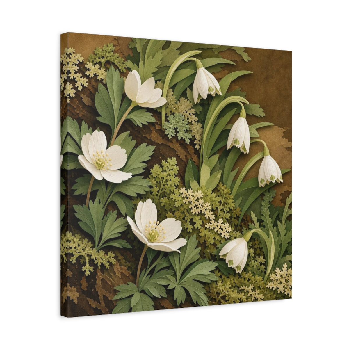 Side Mockup 5. Spring Woodland Blooms shown as canvas print