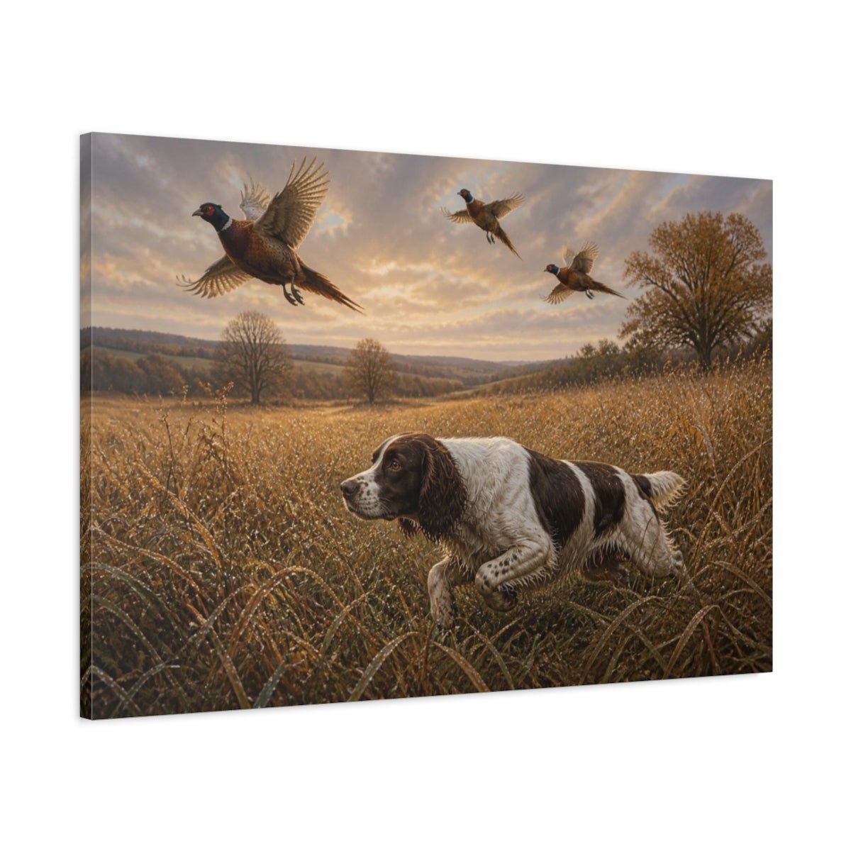 Springer Spaniel Pets In Field Canvas Print – Living Room, Above Sofa, Warm Golden-Brown - YesArtYes