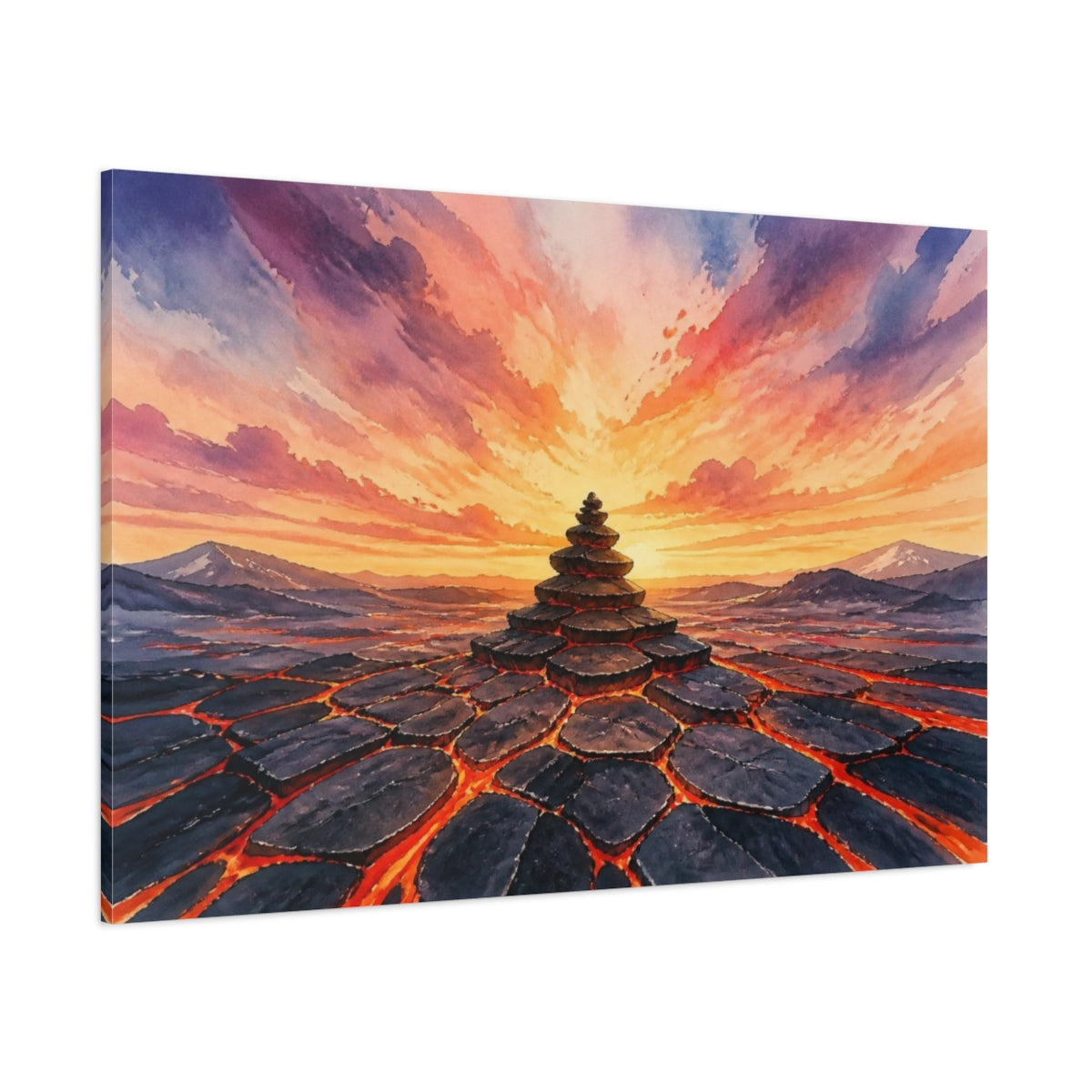 Side Mockup 1. Stacked Lava Cairn shown as canvas print