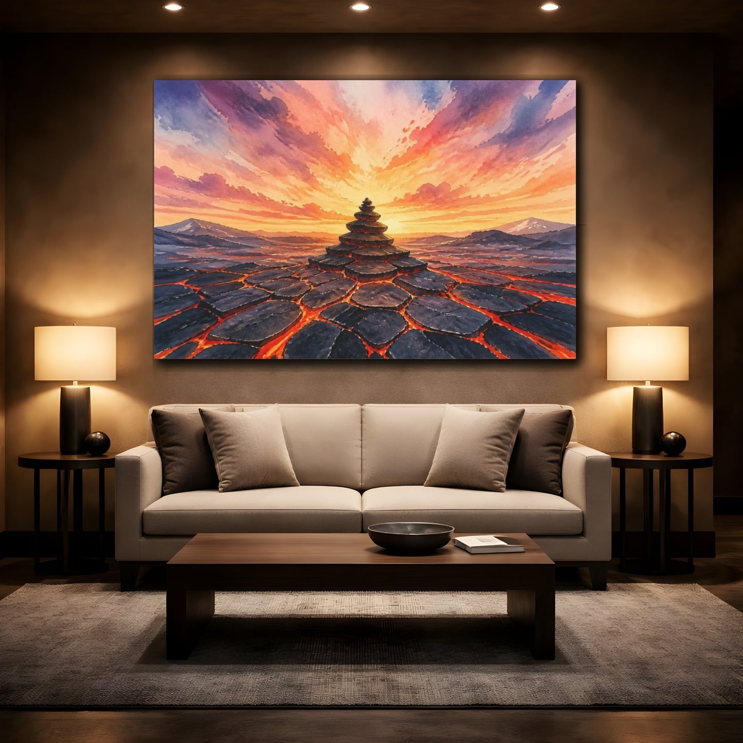Mockup 2. Stacked Lava Cairn shown as canvas print