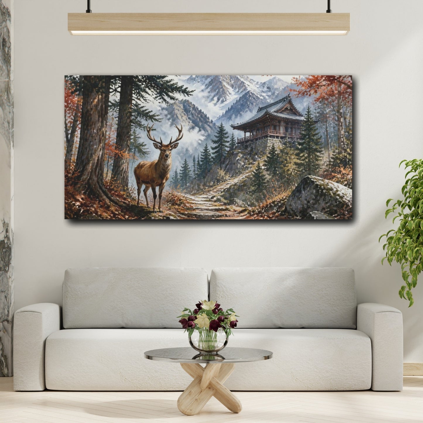Mockup 2. Stag At Mountain Temple shown as canvas print