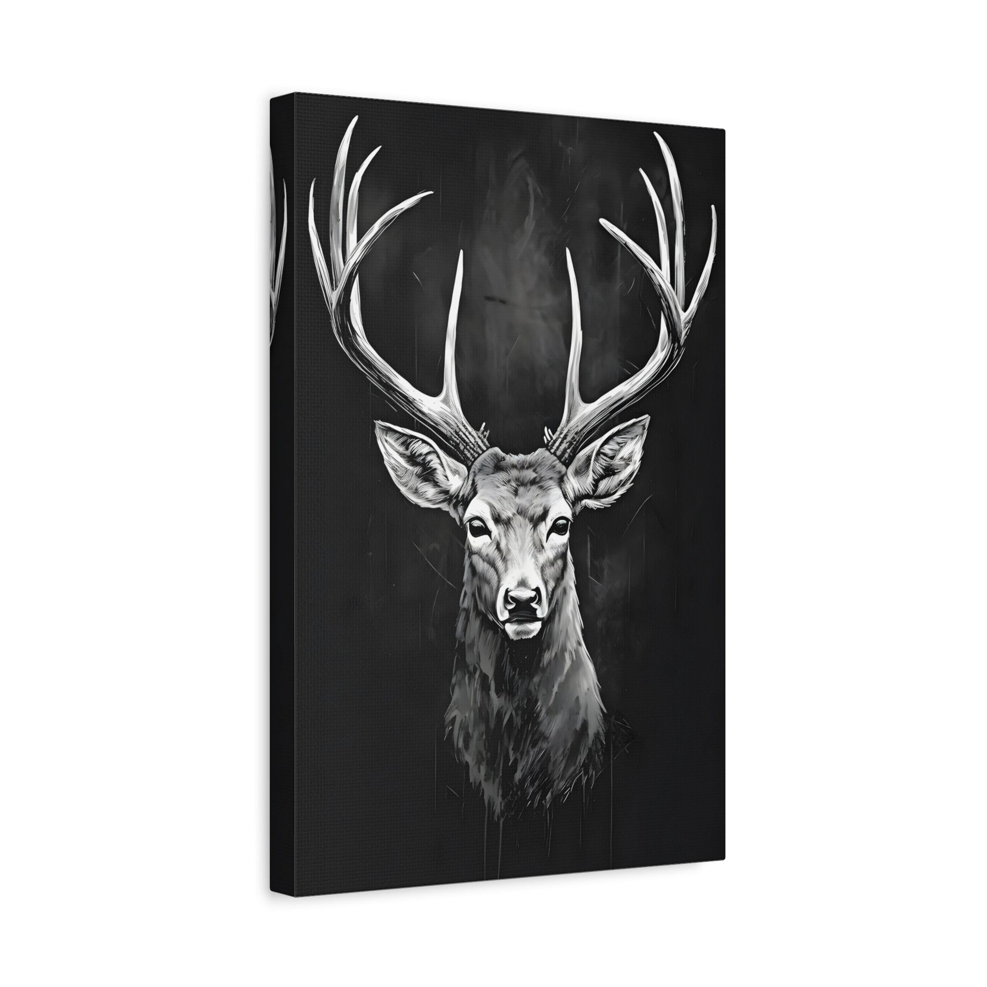 Stag Deer Black White Canvas Print - Scandinavian Wildlife Wall Art - YesArtYes