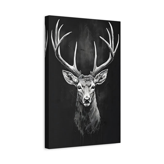 Stag Deer Black White Canvas Print - Scandinavian Wildlife Wall Art - YesArtYes