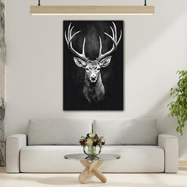 Stag Deer Black White Canvas Print - Scandinavian Wildlife Wall Art - YesArtYes