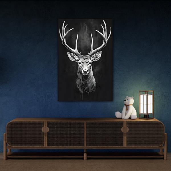 Stag Deer Black White Canvas Print - Scandinavian Wildlife Wall Art - YesArtYes