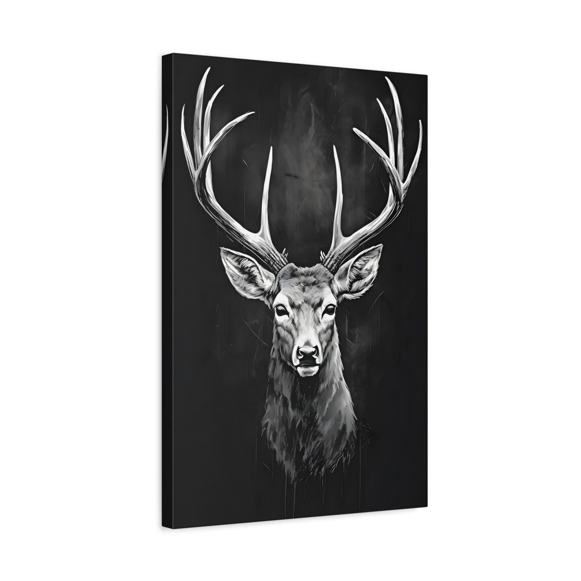 Stag Deer Black White Canvas Print - Scandinavian Wildlife Wall Art - YesArtYes