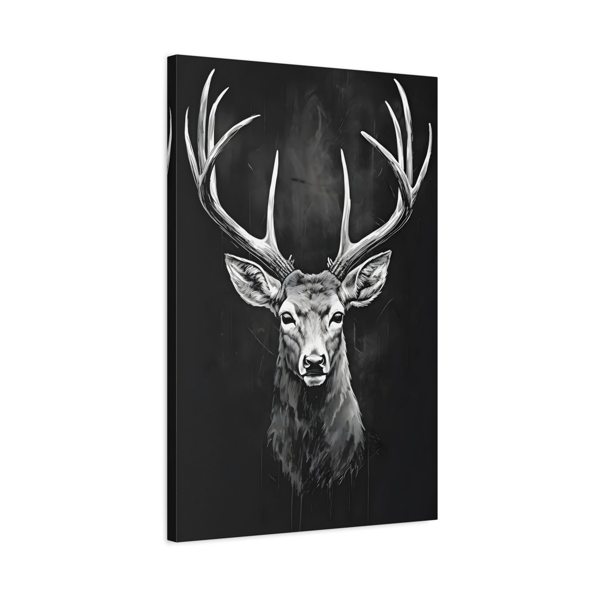 Stag Deer Black White Canvas Print - Scandinavian Wildlife Wall Art - YesArtYes