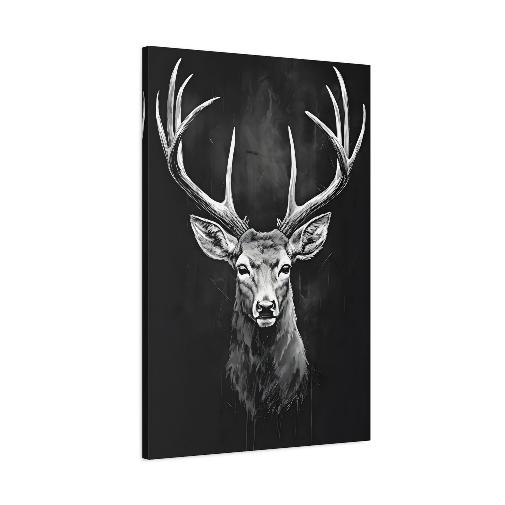Stag Deer Black White Canvas Print - Scandinavian Wildlife Wall Art - YesArtYes