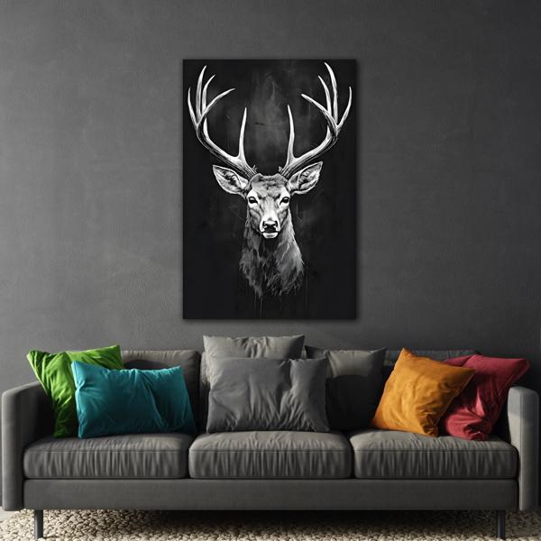 Stag Deer Black White Canvas Print - Scandinavian Wildlife Wall Art - YesArtYes