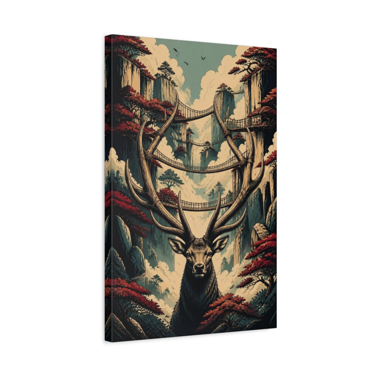 Side Mockup 3. Stag Of Floating Bridges shown as canvas print