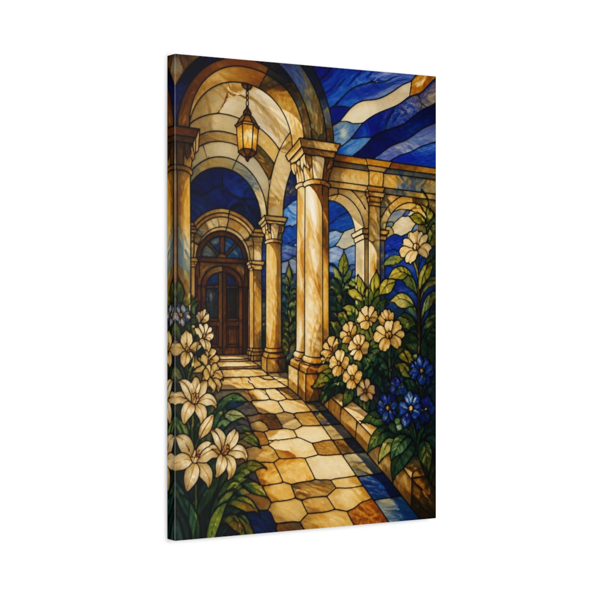 Main Mockup. Stained Glass Colonnade shown as canvas print