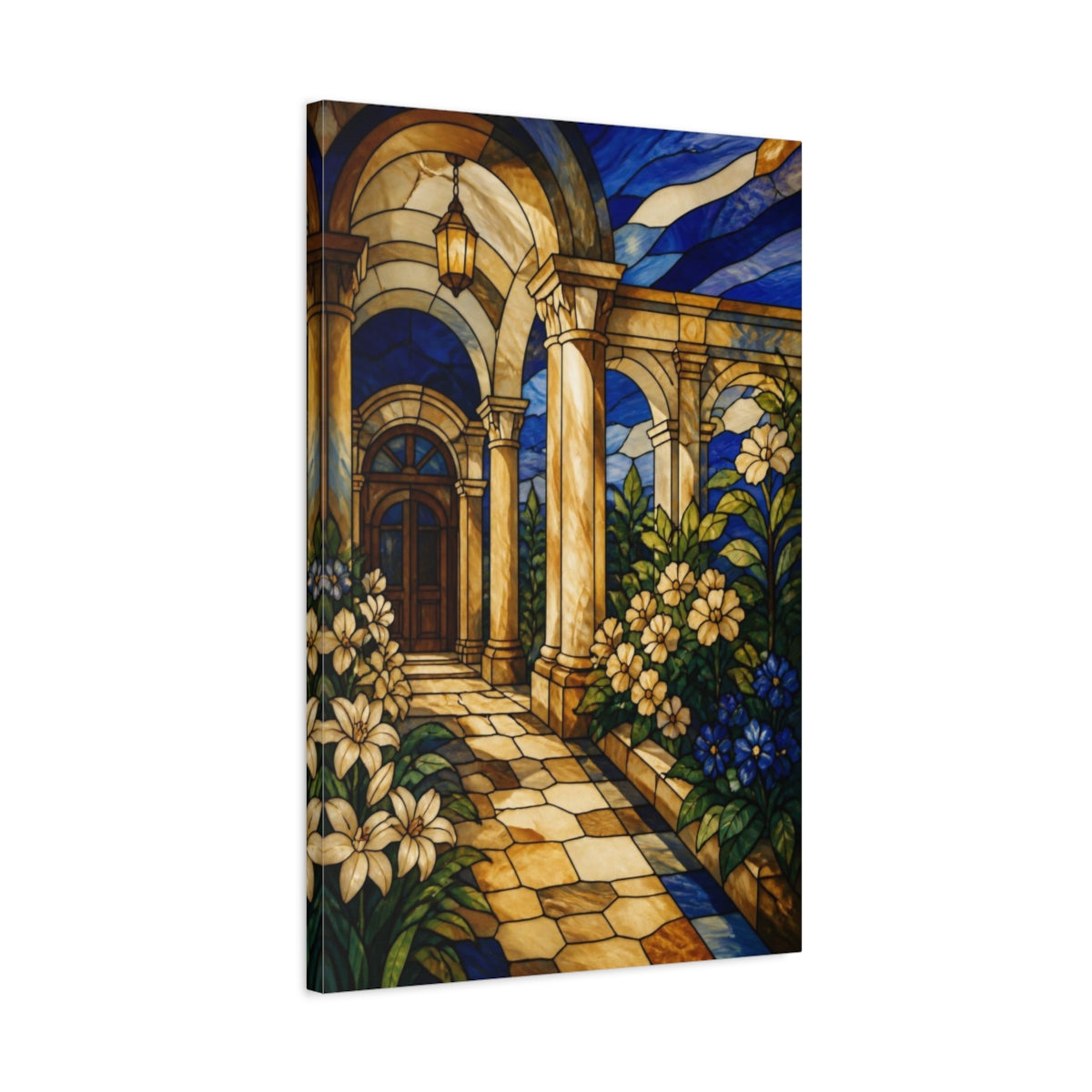 Side Mockup 2. Stained Glass Colonnade shown as canvas print