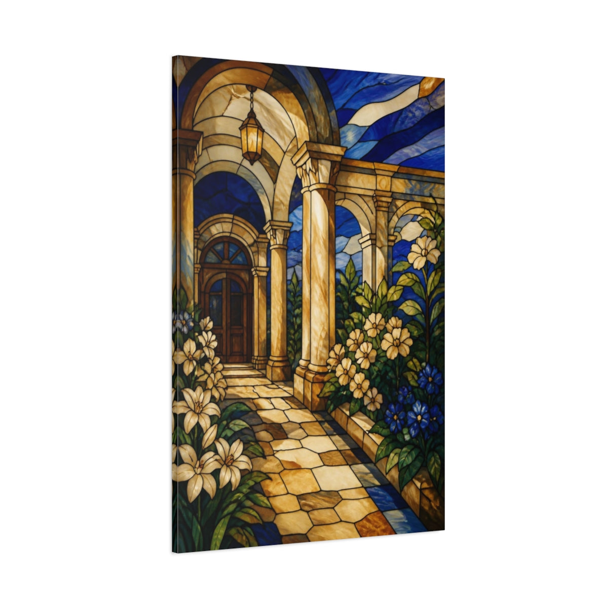 Side Mockup 1. Stained Glass Colonnade shown as canvas print