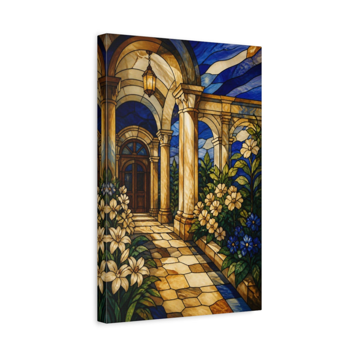 Side Mockup 4. Stained Glass Colonnade shown as canvas print