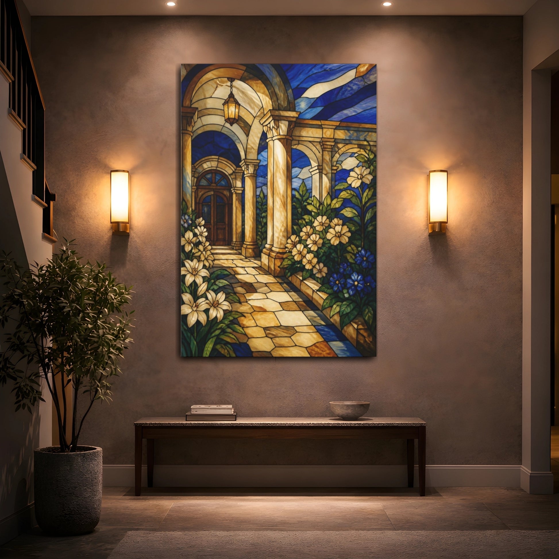 Mockup 2. Stained Glass Colonnade shown as canvas print