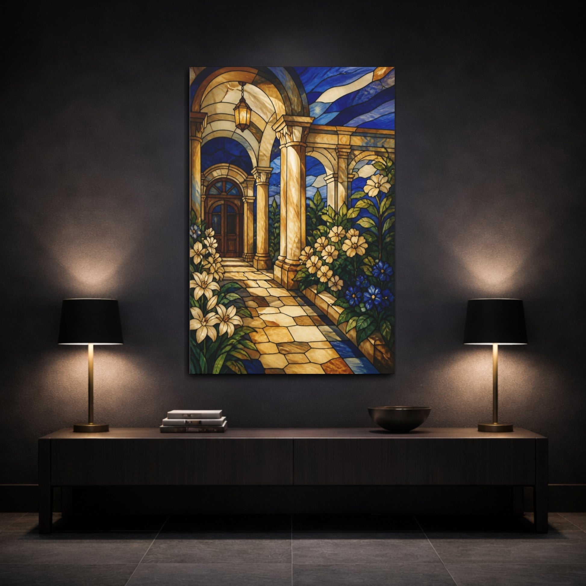Mockup 3. Stained Glass Colonnade shown as canvas print