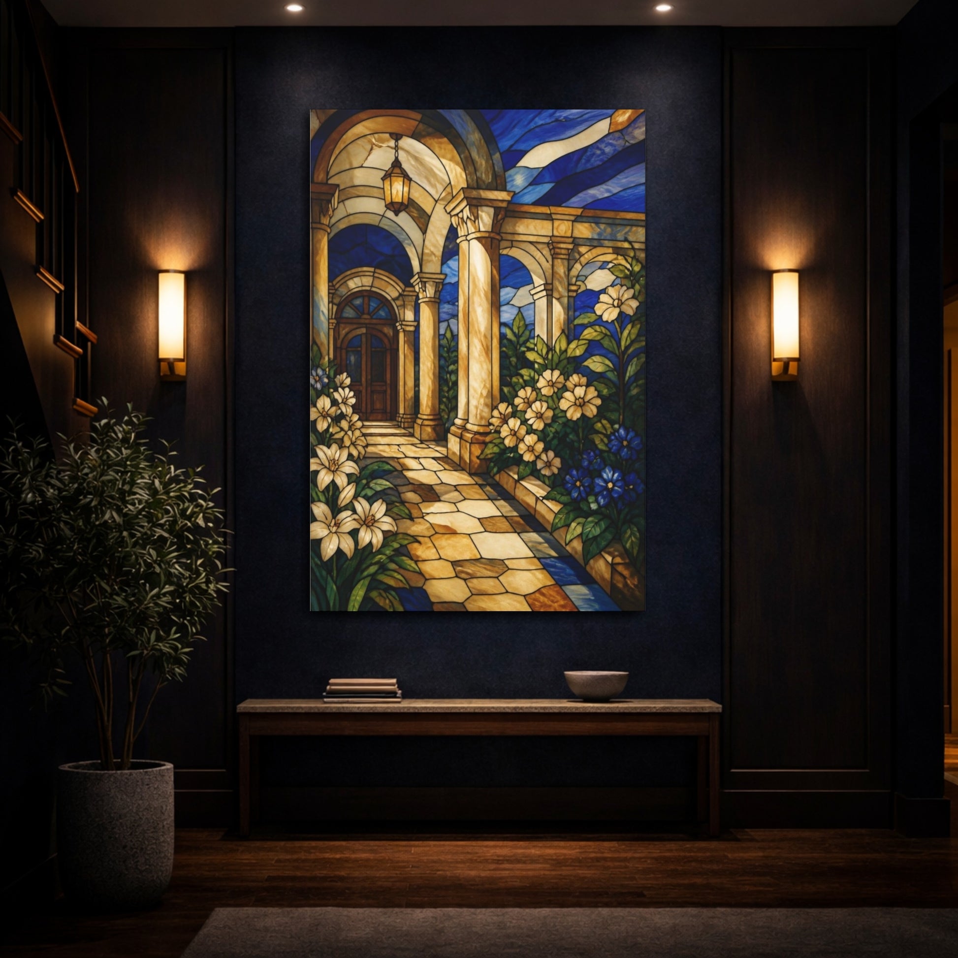 Mockup 4. Stained Glass Colonnade shown as canvas print