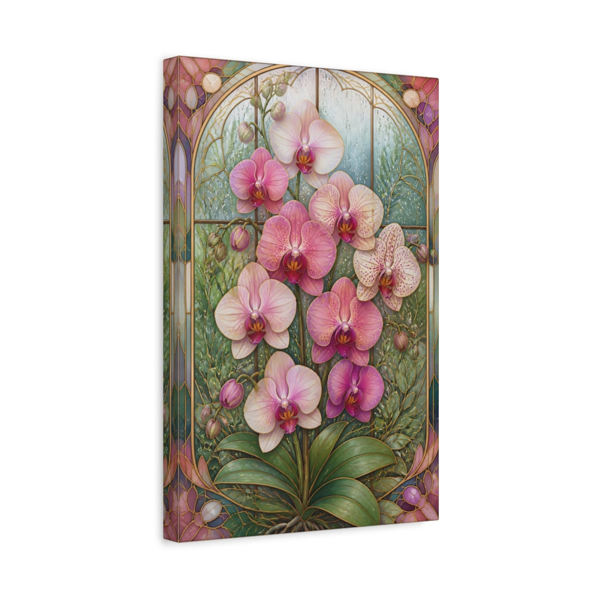 Side Mockup 4. Stained-Glass Orchid Flowers shown as canvas print