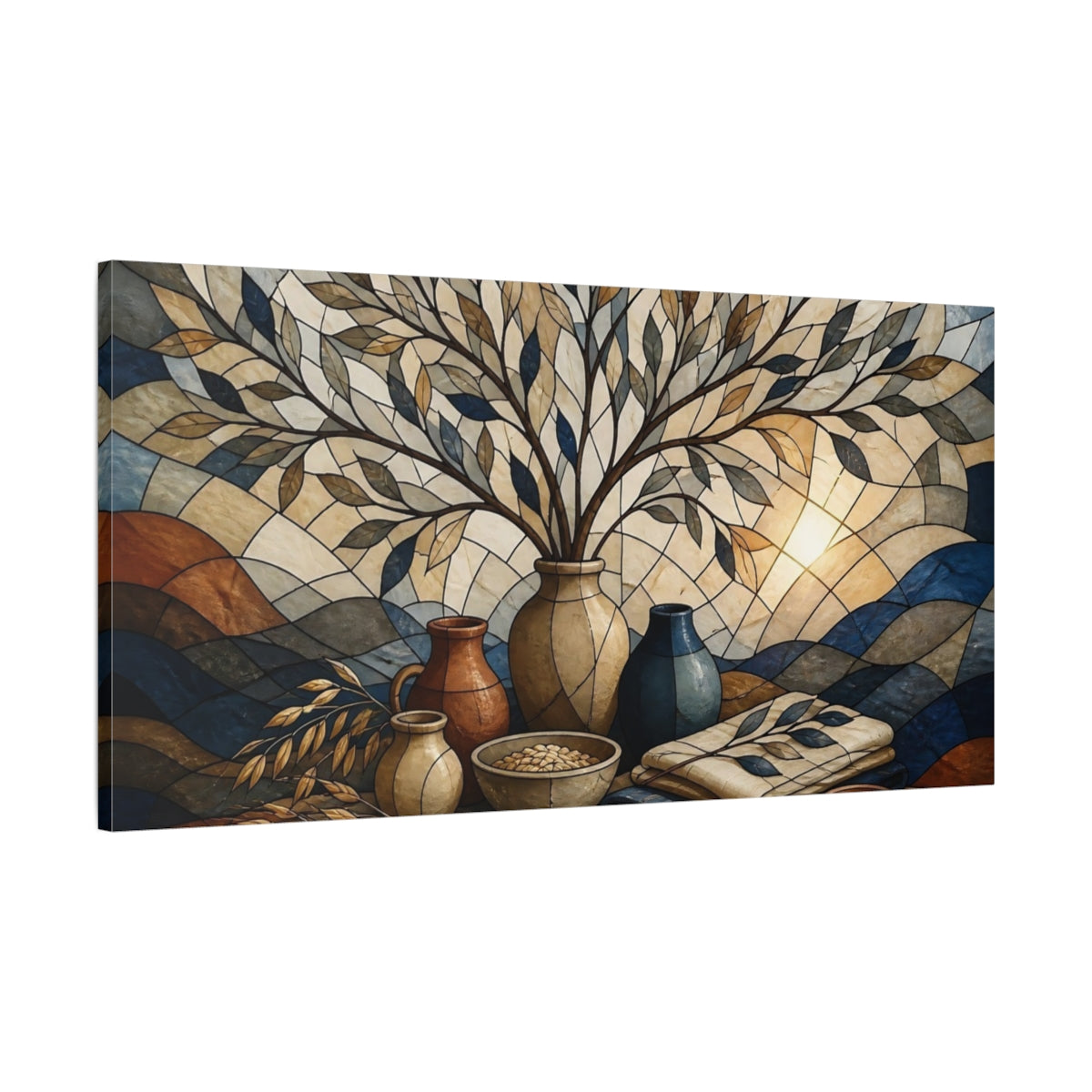 Main Mockup. Stained-Glass Vases With Branches shown as canvas print
